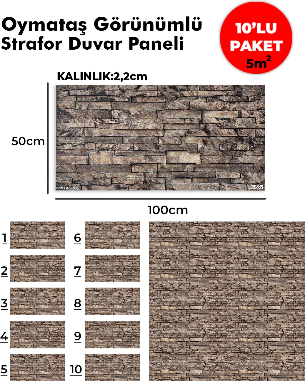 Oymataş Görünümlü Strafor Duvar Paneli (10'lu Paket)