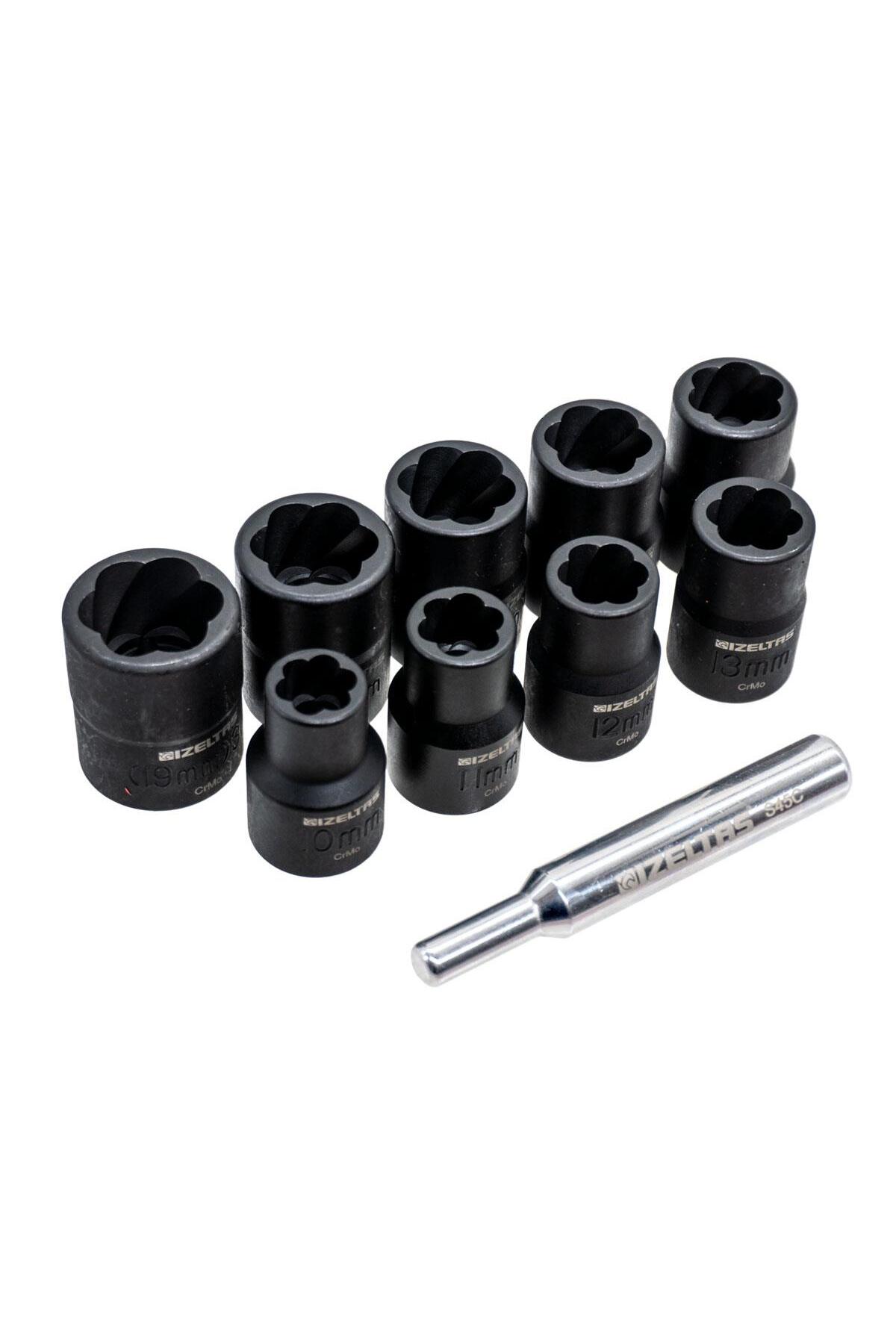 İZELTAŞ 1/2" Twist Lokma Seti Hasarlı Civata, Somun Sökme 10 Parça