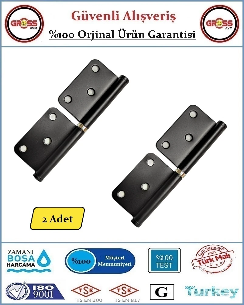 Yönsüz Kapı Menteşesi - Çelik - Siyah - 2 Adet