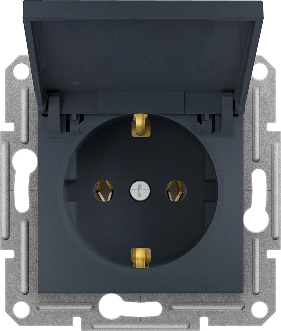 Asfora Kapaklı Topraklı Priz Antrasit Çerçevesiz - EPH3100171