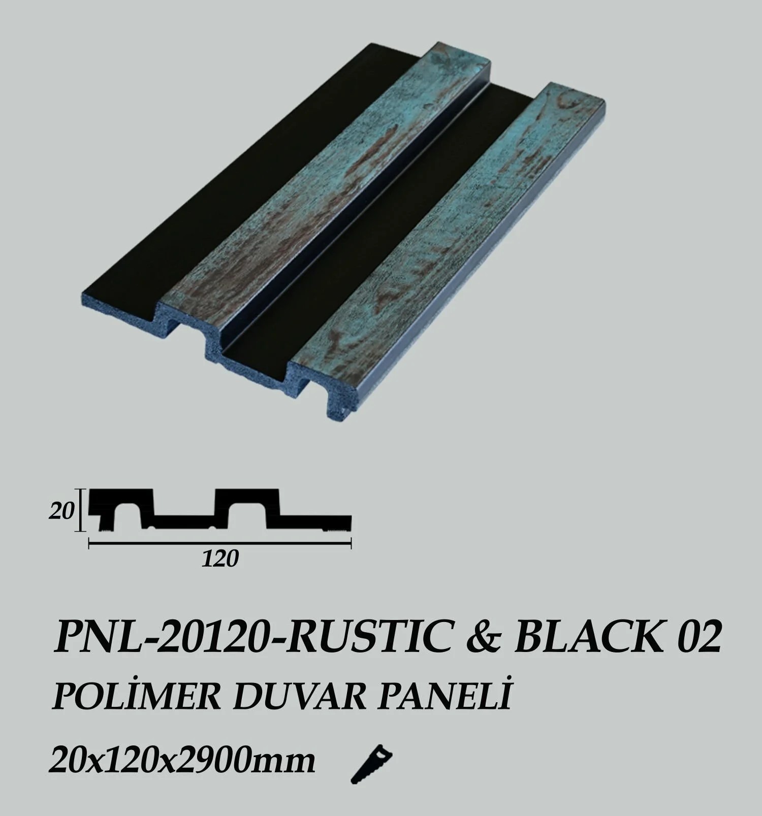 RUSTIC&BLACK 02 Polimer Duvar Paneli 20X120X2900mm