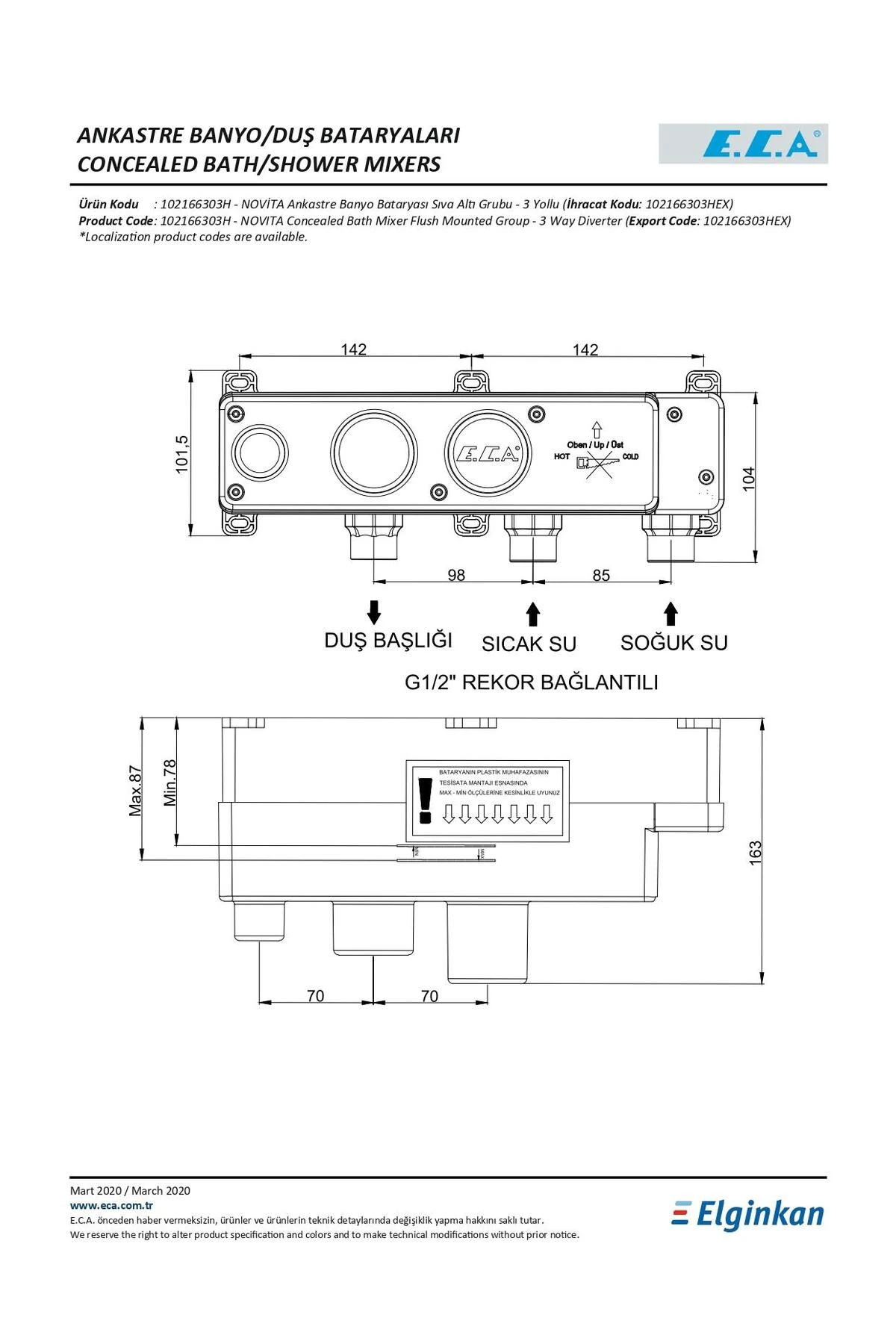 Novita Ankastre Banyo Bataryası Duşlu 3 Parça Set / 3 Yollu ECA.ANKSET.BD304