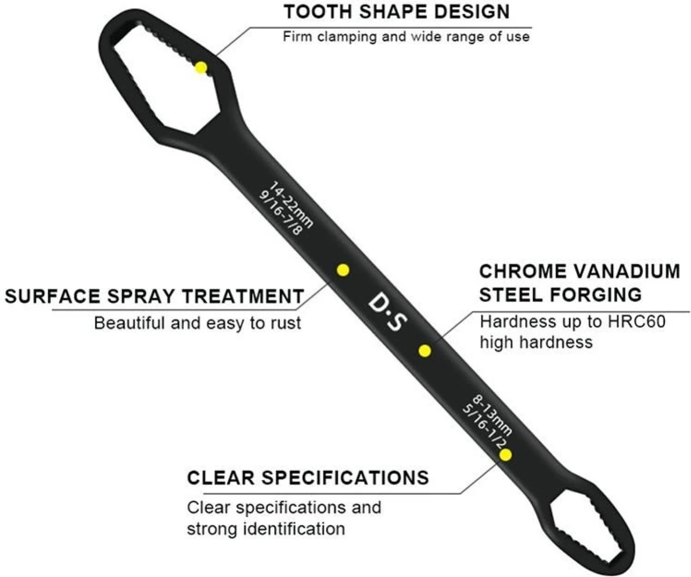 Universal Anahtarı Çift Kafalı Çok Fonksiyonlu 6-22 mm