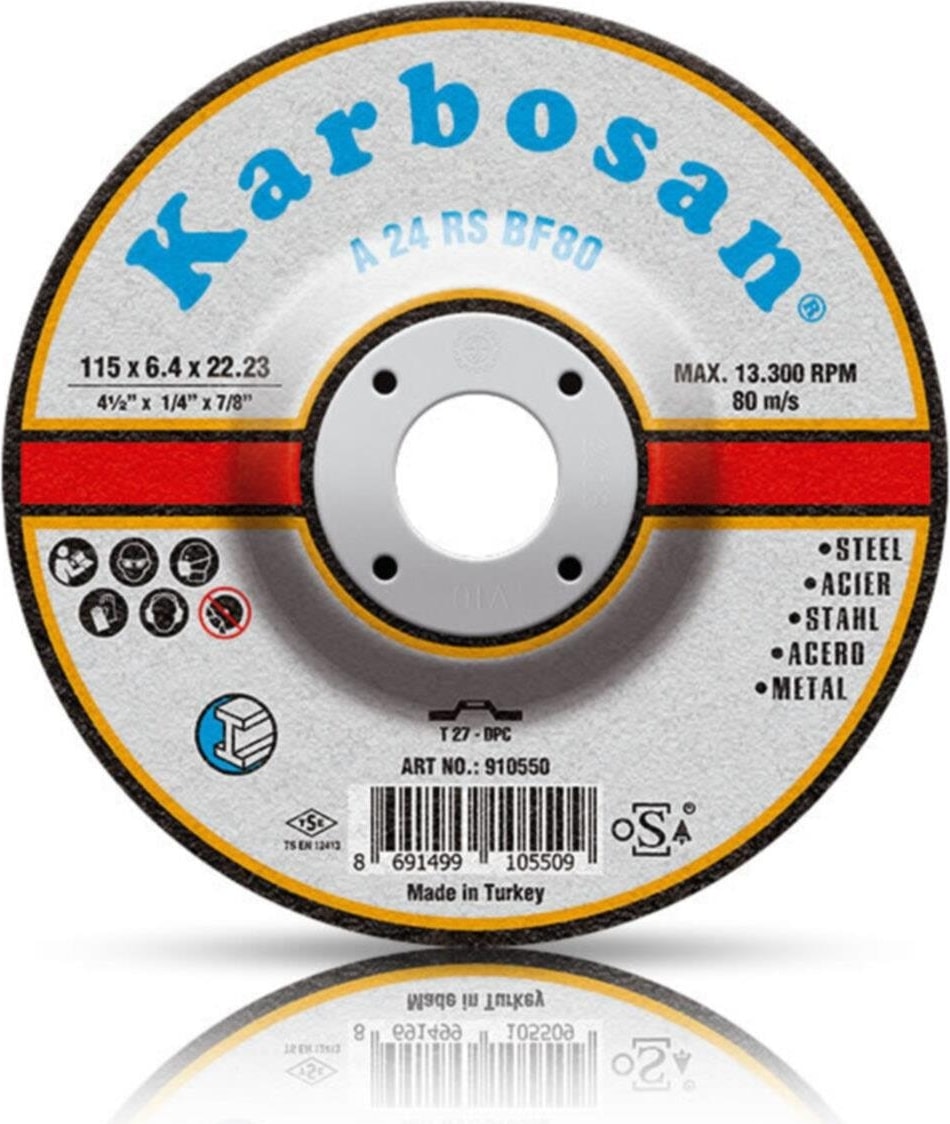 KARBOSAN Metal Çapak Alma Taşlama 115X6.4X22.23MM - 10LU Paket