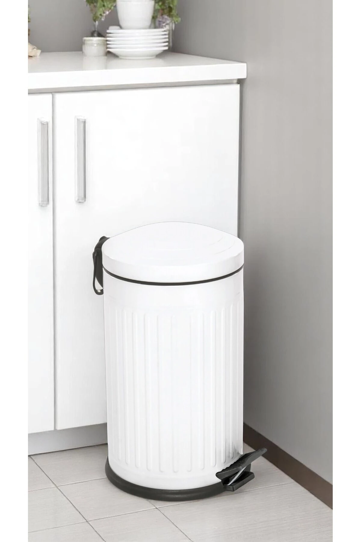 Vintage Çöp Kovası Çizgili Beyaz 16 Lt