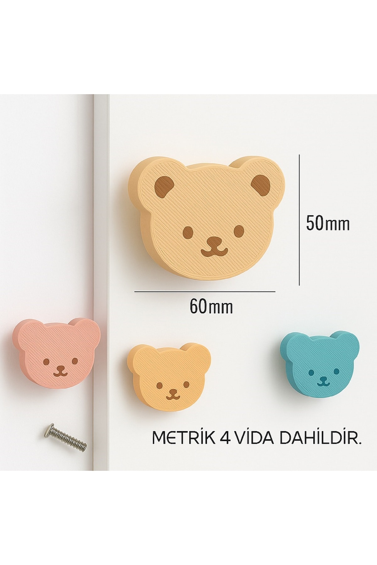 OZKUVVET Bebek ve Çocuk Odası Ayıcık Motifli Kulp, Mobilya Kulbu 2'li Set Olarak Gönderilir