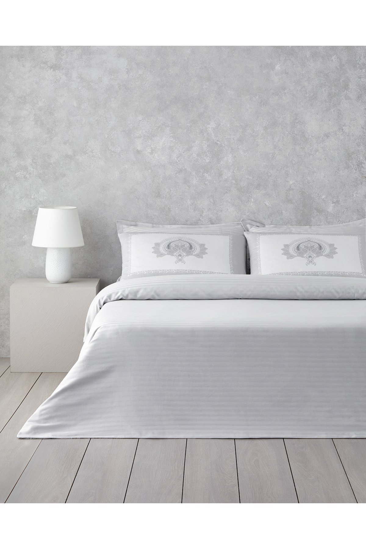 Paisley Pamuk Saten Çift Kişilik Nevresim Takımı 200x220 cm Gümüş