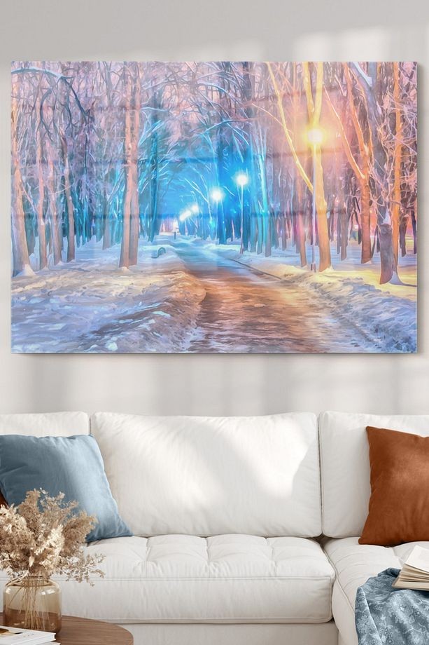 Kış Ve Yürüyüş Yolu Temalı | Doğa Temalı Cam Tablo | 50x70 Cm