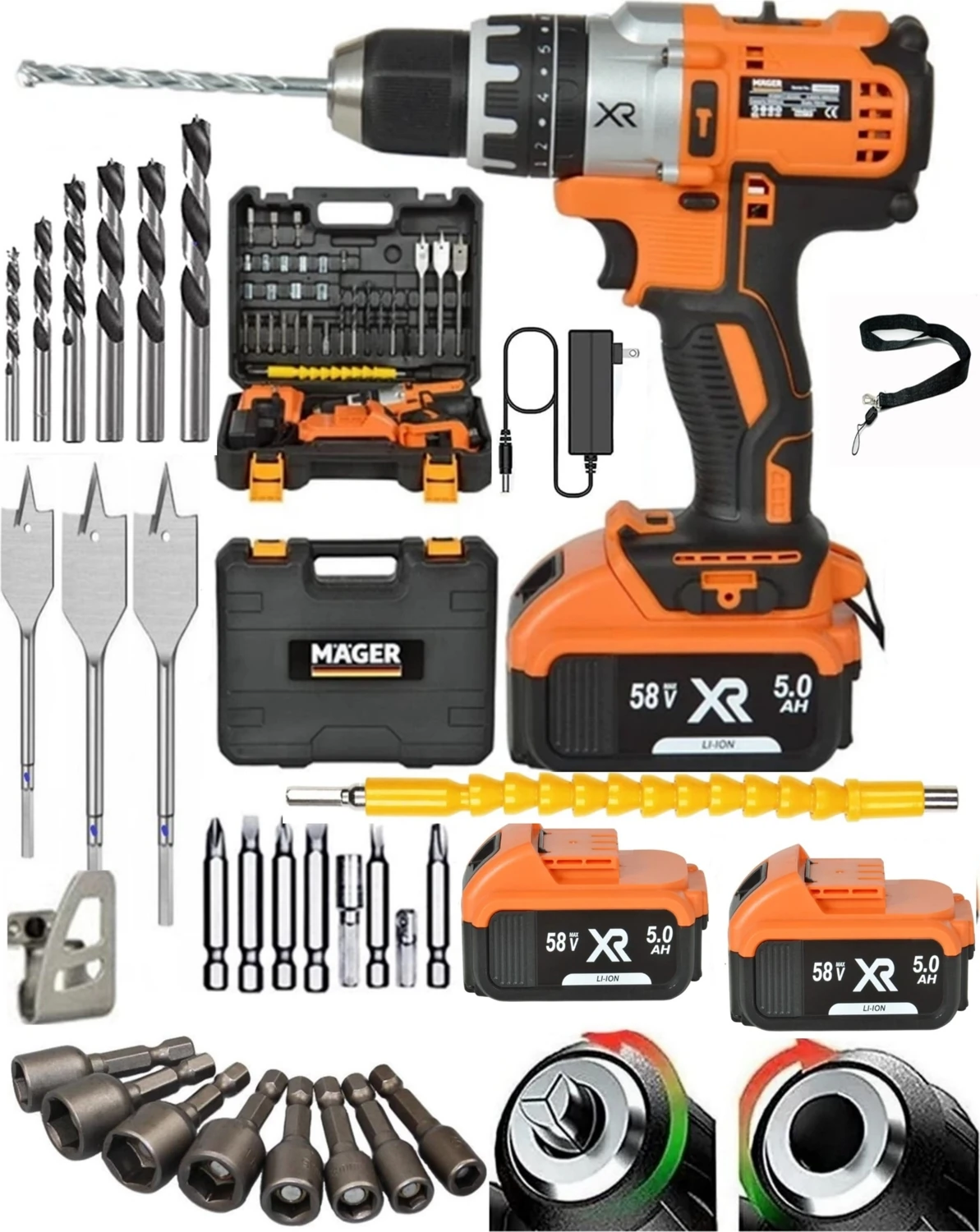 Extra Batarya Gücü Xr Çift Akülü Full Setli Çift Akülü Şarjlı Vidalama Matkap