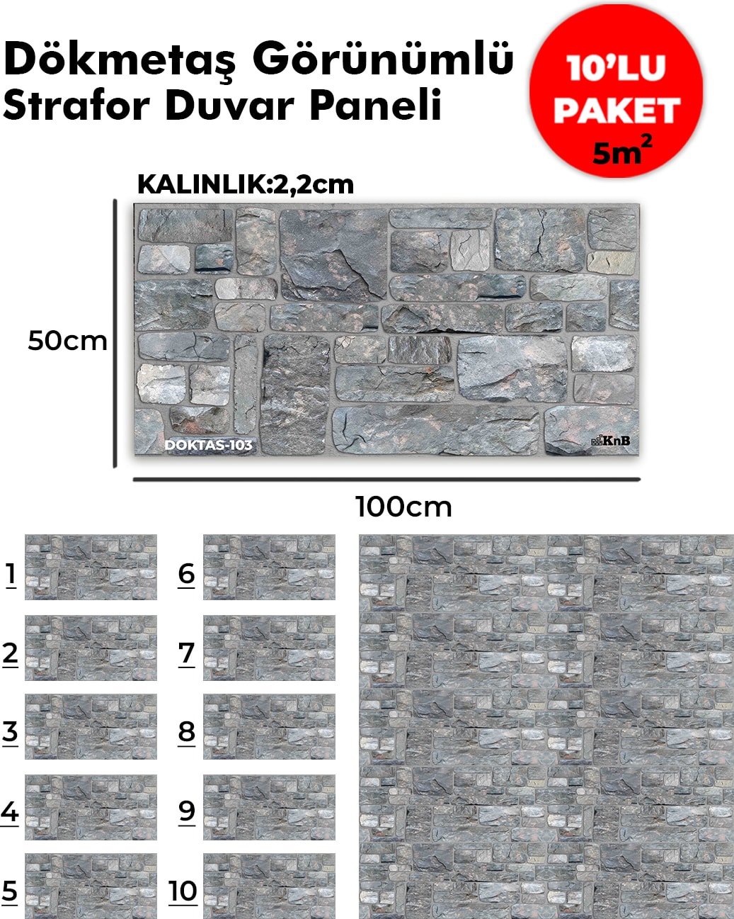Dökmetaş Görünümlü Strafor Duvar Paneli (10'lu Paket)