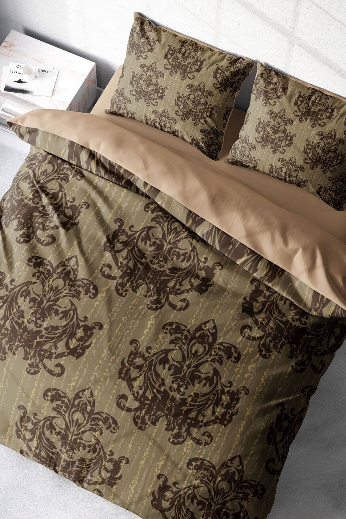 Kıng Sıze Brown Harmony Klasik Çift Kişilik Nevresim Takımı 220x240cm
