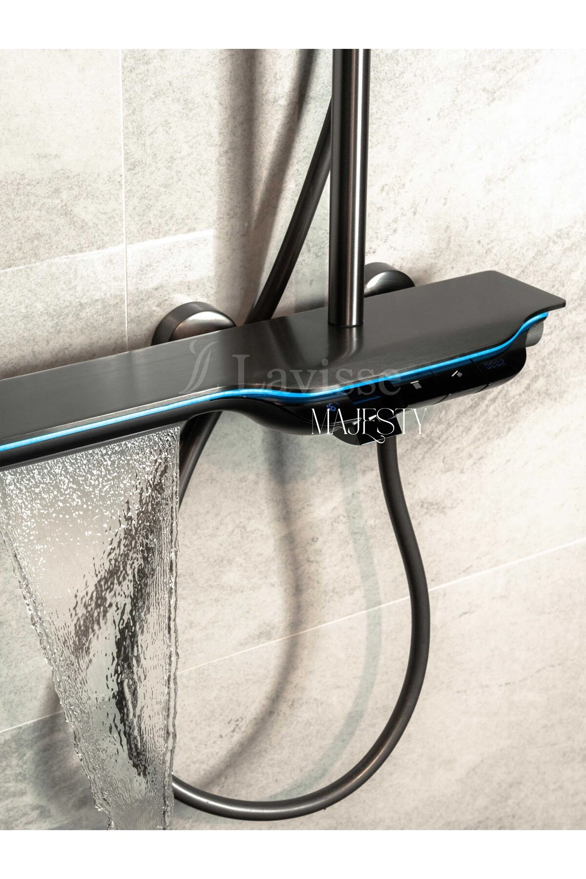 Majesty Antrasit Tepe Duş Başlığı Sitemi, Piyano Tuşlu, Pirinç Iç Gövde 2 Yıl Parça Garantili