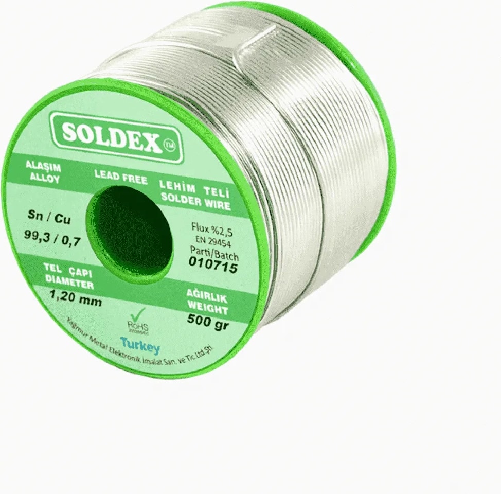 Kurşunsuz, Gümüşsüz Lehim Teli Sn: 99.3 - Cu: 0.7 - 200 Gr, 0.50 mm