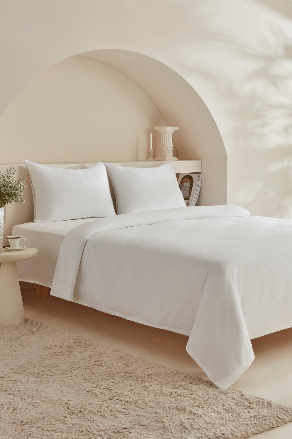 White Collection Vinas Çift Kişilik Saten Biyeli Nevresim Takımı Beyaz