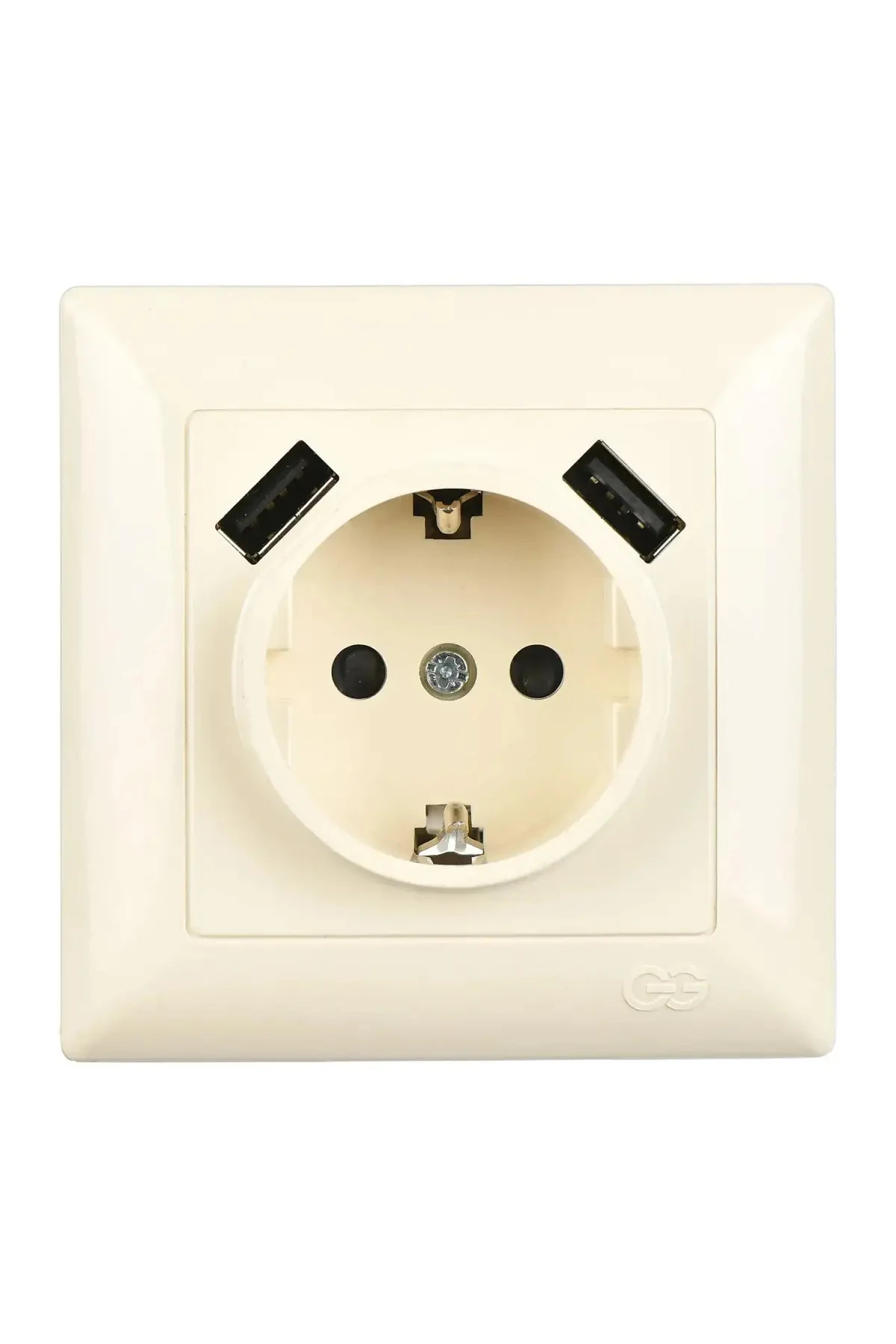 Visage 2 USB Çıkışlı Çocuk Korumalı Topraklı Priz, 5V, 2.4A, Krem