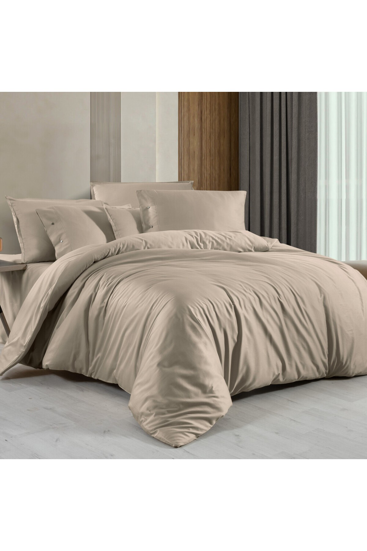 Monochrome Saten Çift Kişilik Natural Beıge Nevresim Takımı