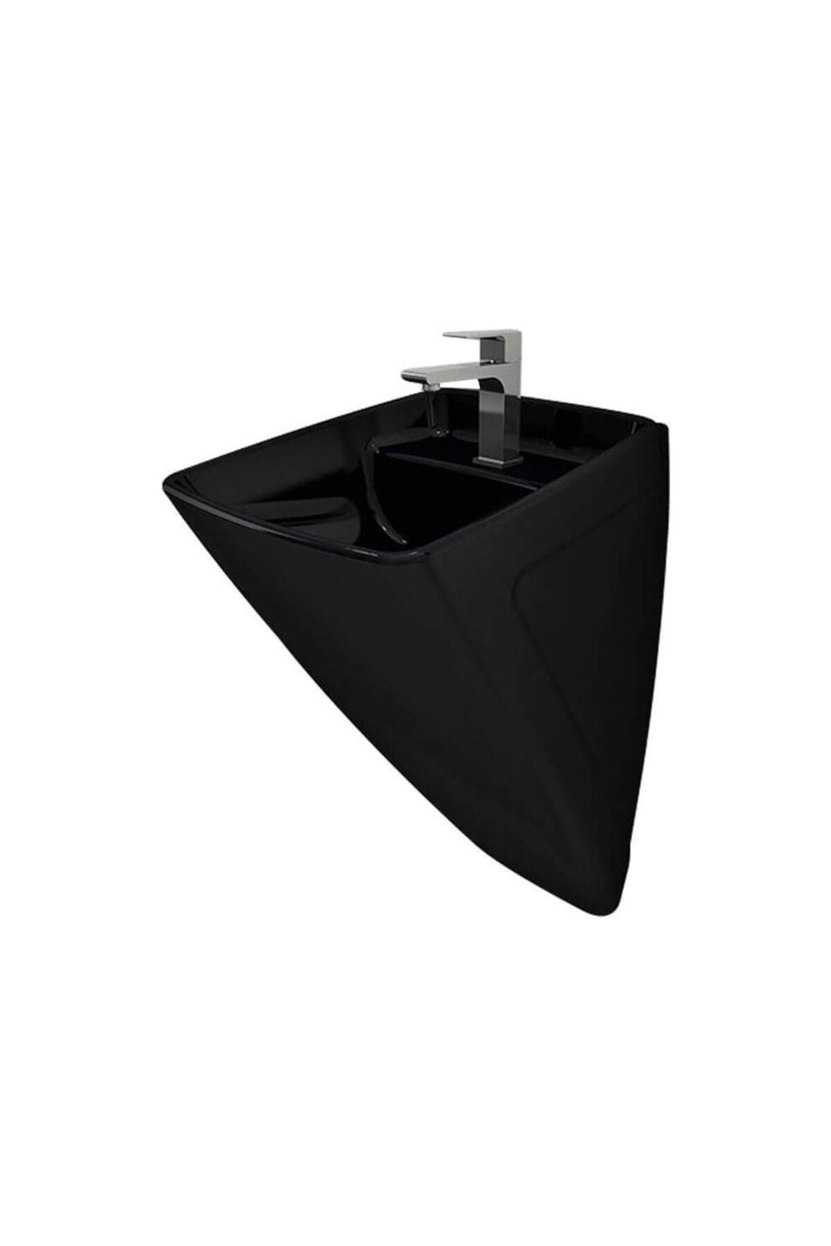 Firenze Asma Monoblok Lavabo, 48 Cm, Parlak Siyah