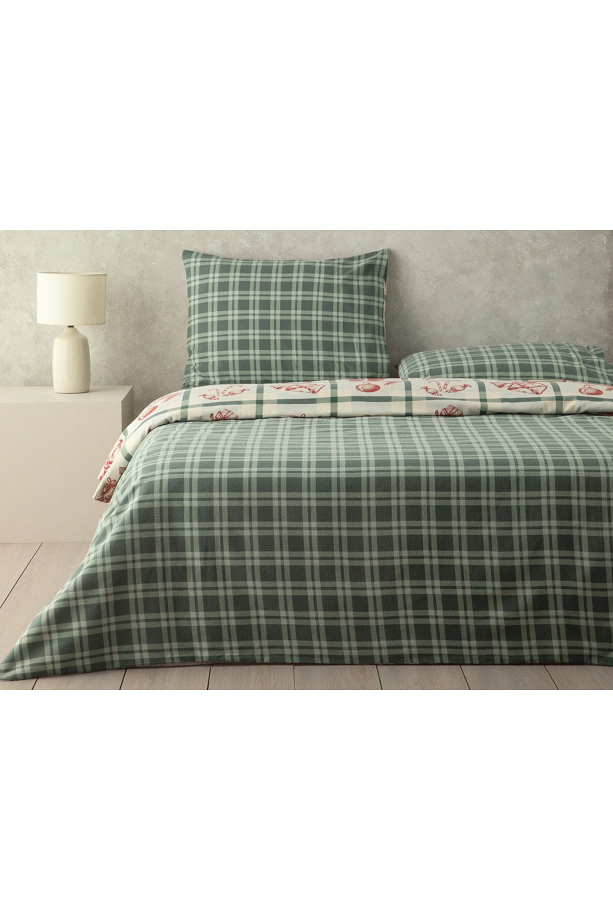 Winter Joy Flanel Tek Kişilik Nevresim Takımı Yeşil