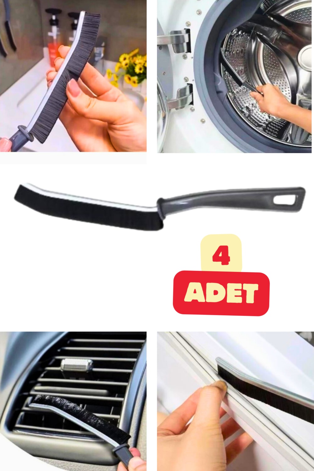 4 Adet Çok Amaçlı Temizleme Fırçası Araç Içi Banyo Mutfak Lavabo Derz Arası Detaylı Temizlik Fırça