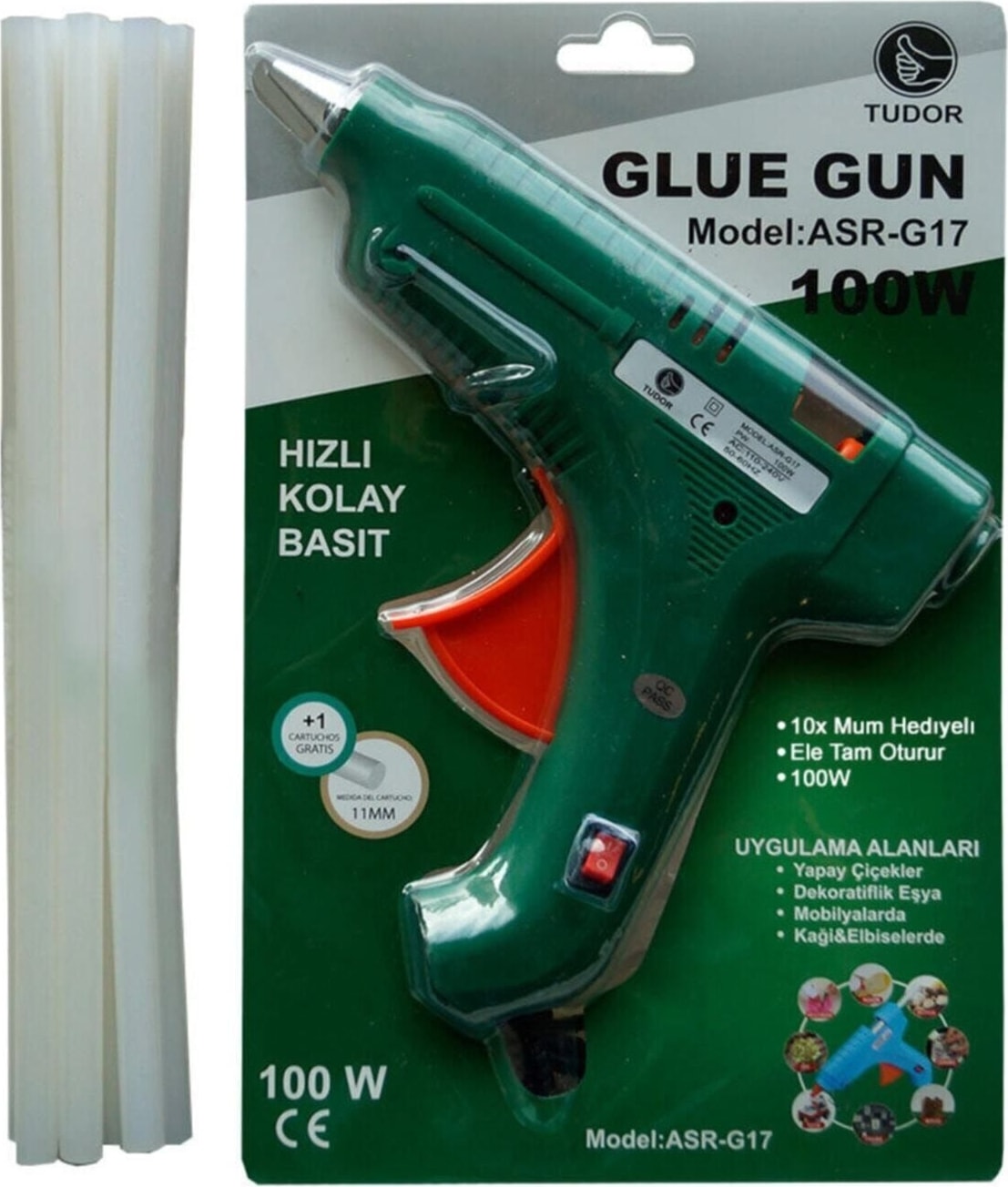 Sıcak Kalın 11 mm Silikon Tabancası 100 Watt Anahtarlı 10 Adet Silikon
