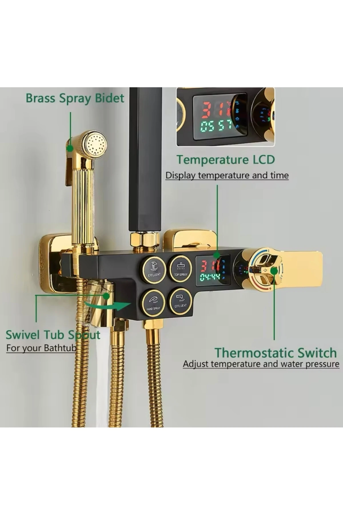 Duş Seti Duş Başlıgı Duş Sistemi Akıllı Duş Bataryası (ELEKTİRİKSİZ DİJİTAL GÖSTERGE)