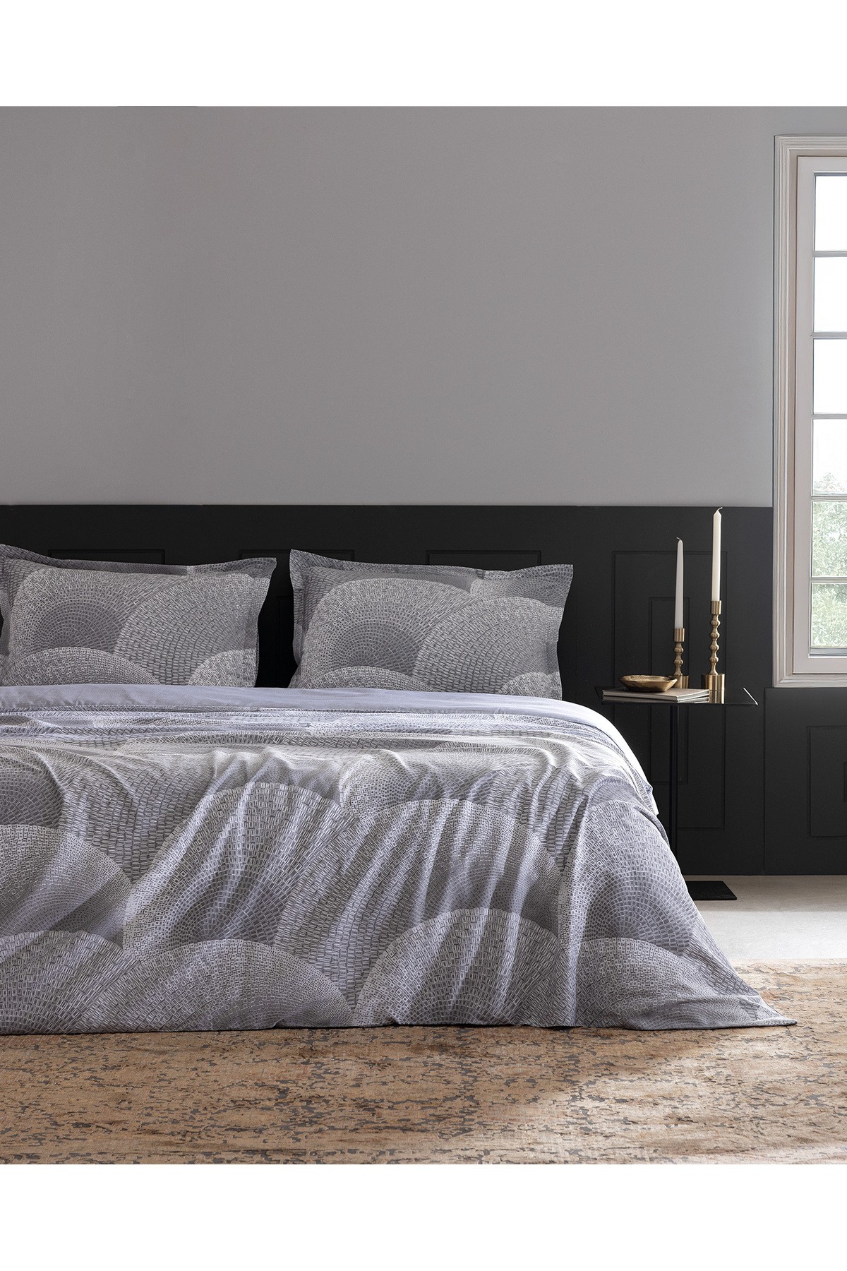 Rochelle King Size %100 Pamuk Baskılı Saten Nevresim Takımı - Gri