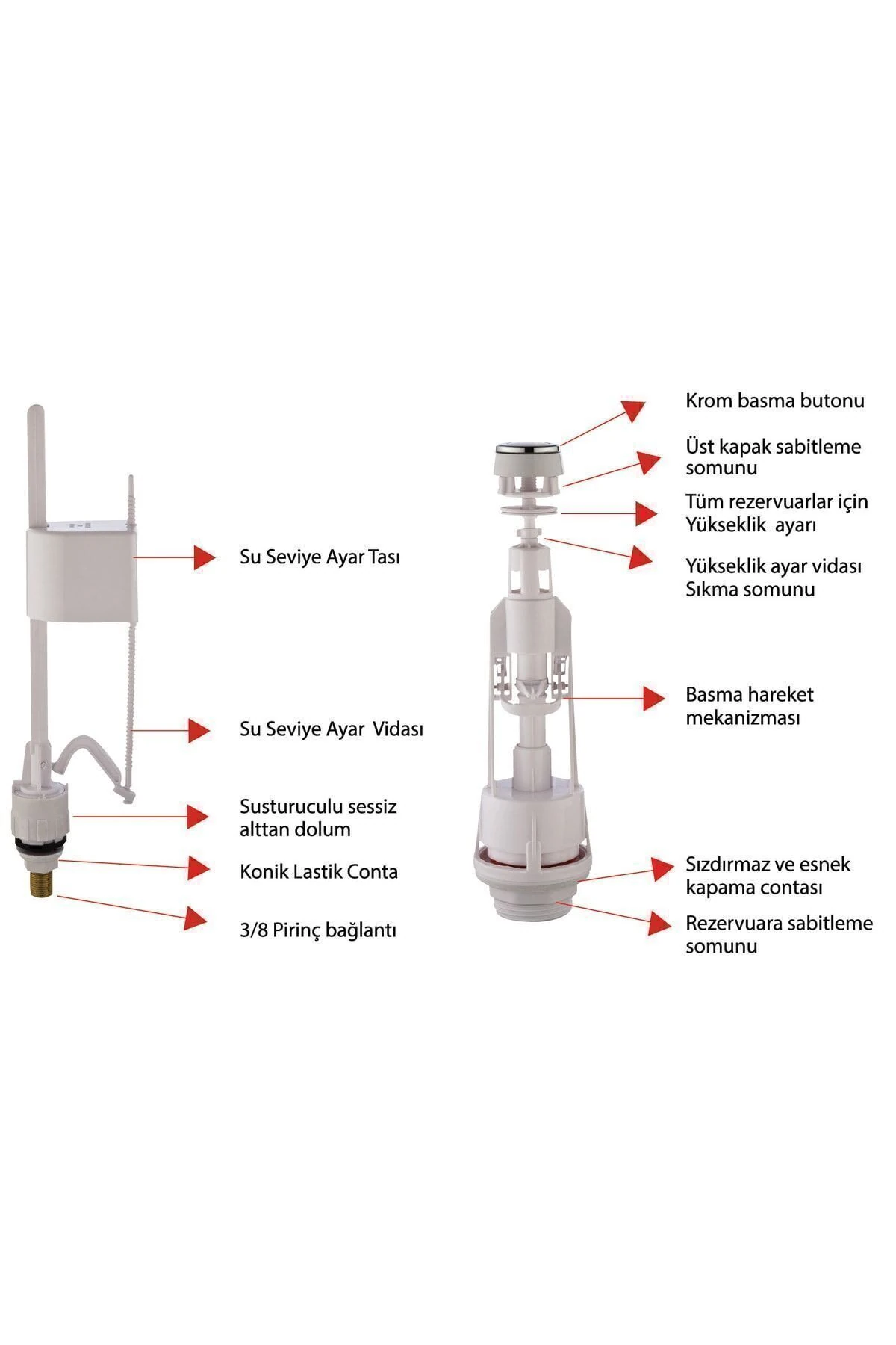 Gold Basmalı Klozet Rezervuar Iç Takım Rezervuar İç Takım 1 Yıl Beyaz