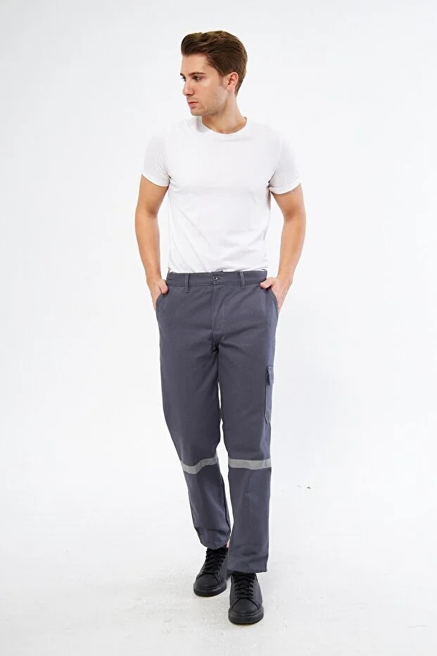Pantolon 16/12 Gabardin Reflektörlü Kargo Cepli Gri