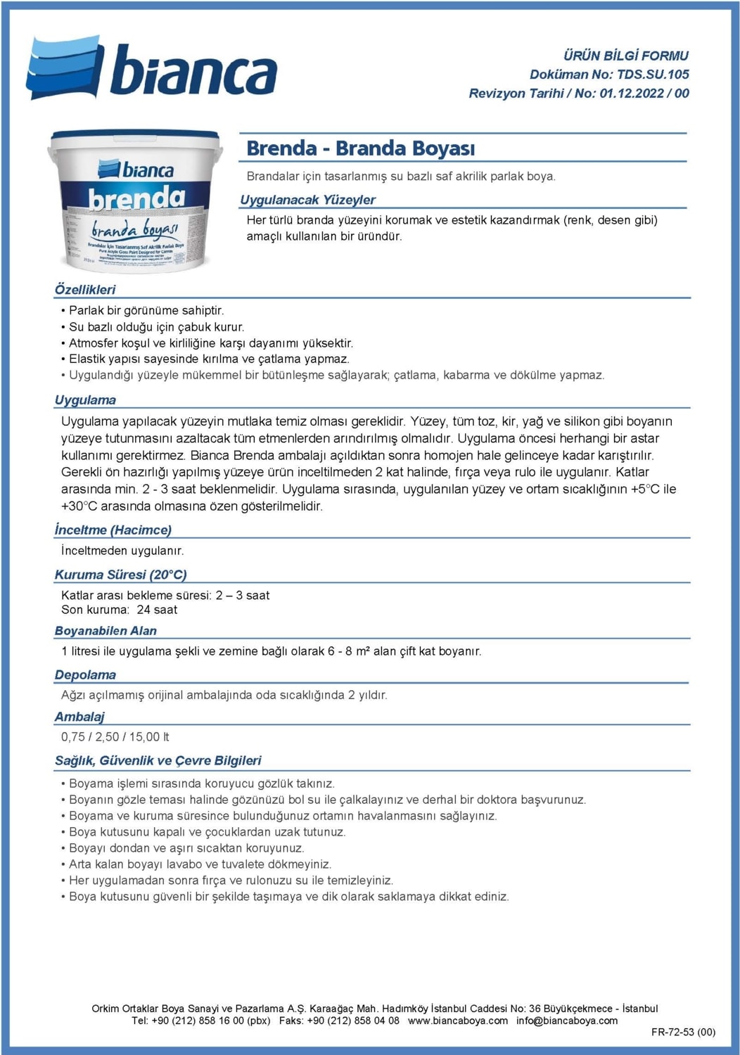 Brenda Branda Boyası Ral -7047 2,5 Lt