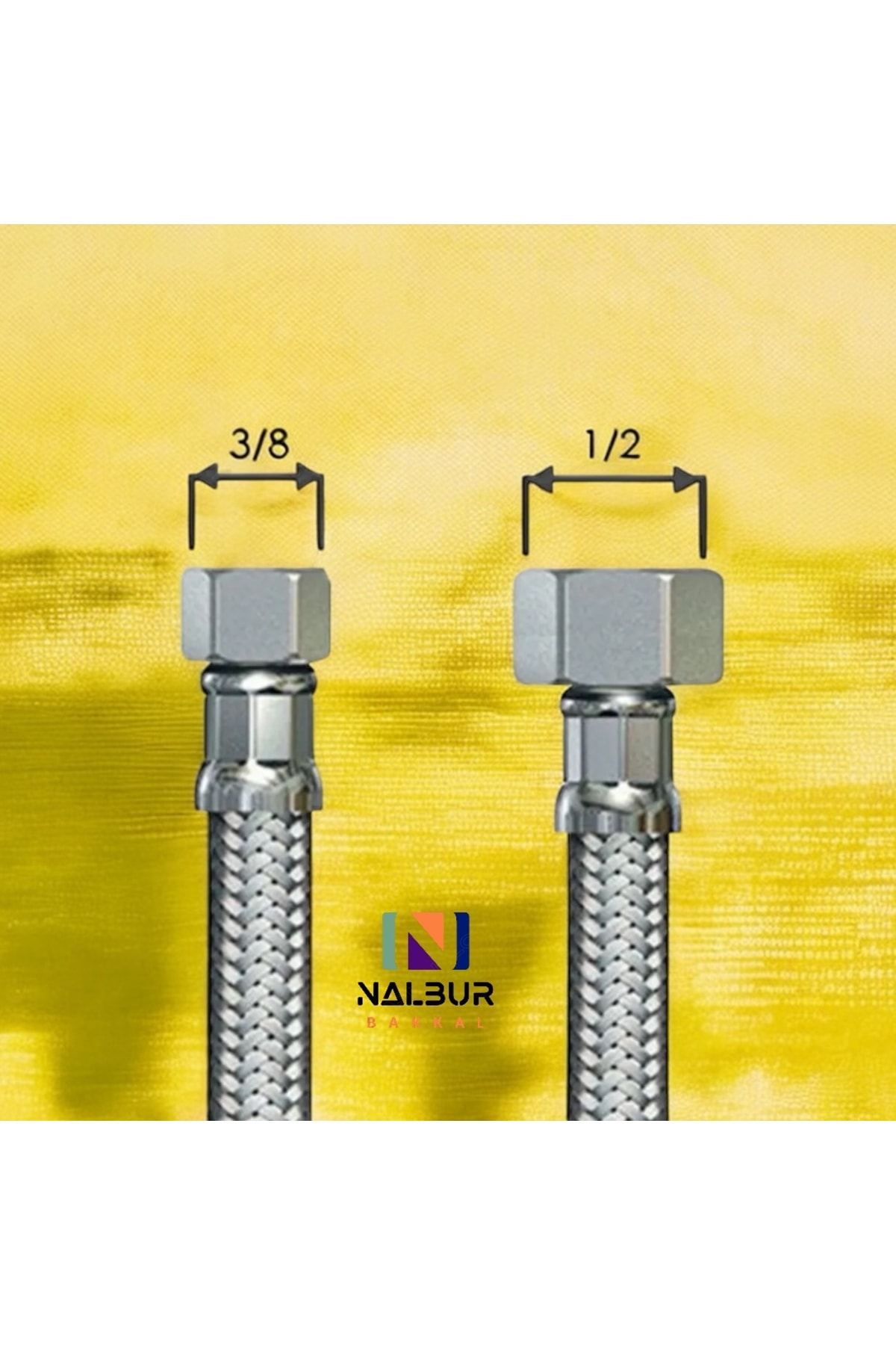 1/2 - 3/8 Flex Su Bağlantı Hortumu Klozet,kombi,Taharet Çelik Hortum 60 Cm