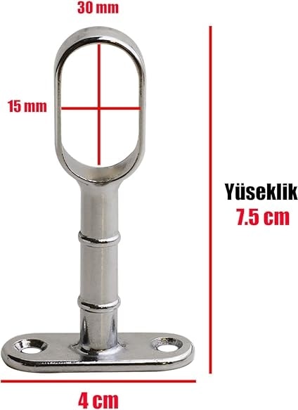 Flanşı Açık Ağız Oval Dolap Elbise Askı Aparatı Boru Tutucu (2 Adet)