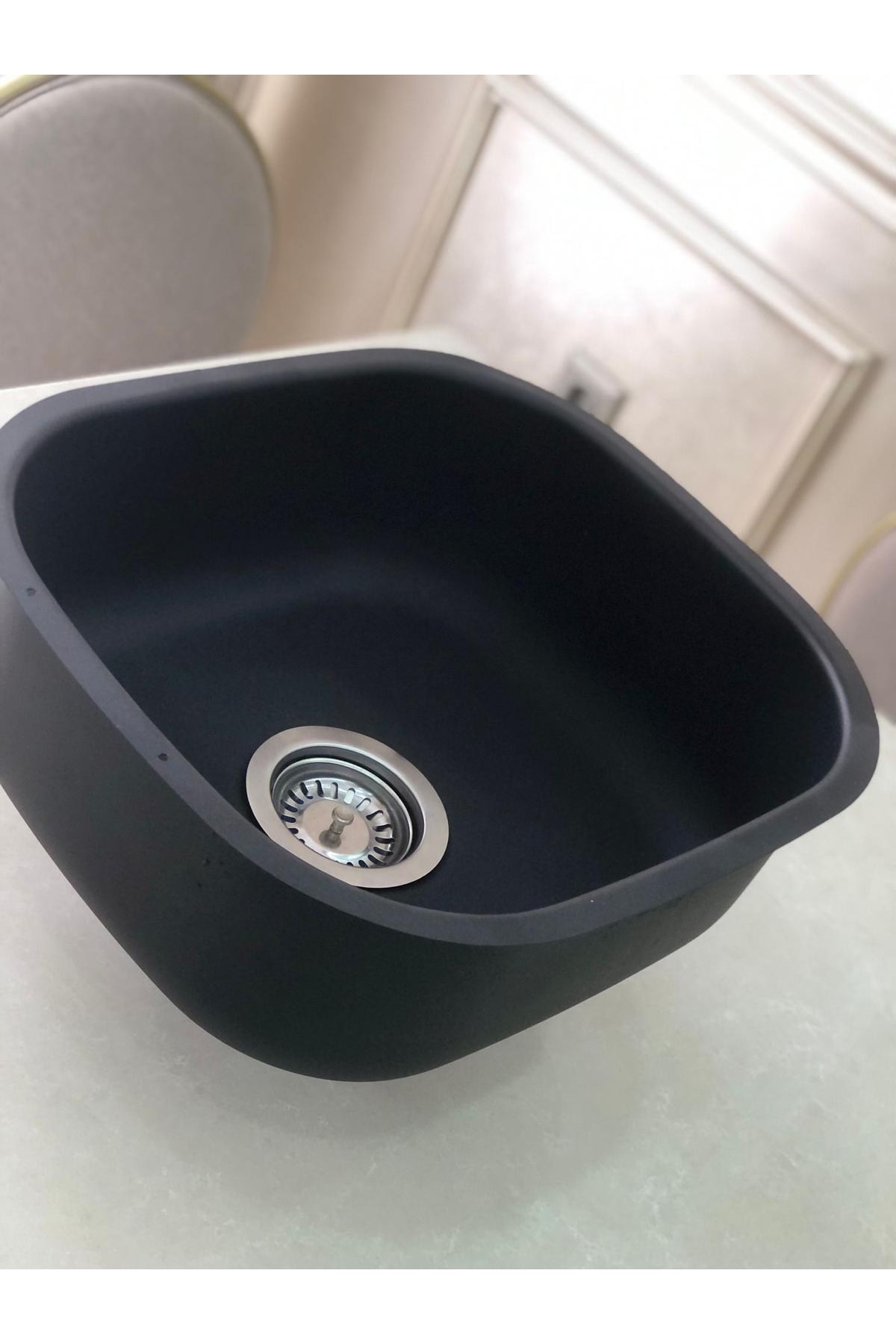 Siyah Grenli Granit Desen Kaplamalı Kare Alttan 35 X 40 Paslanmaz Evye