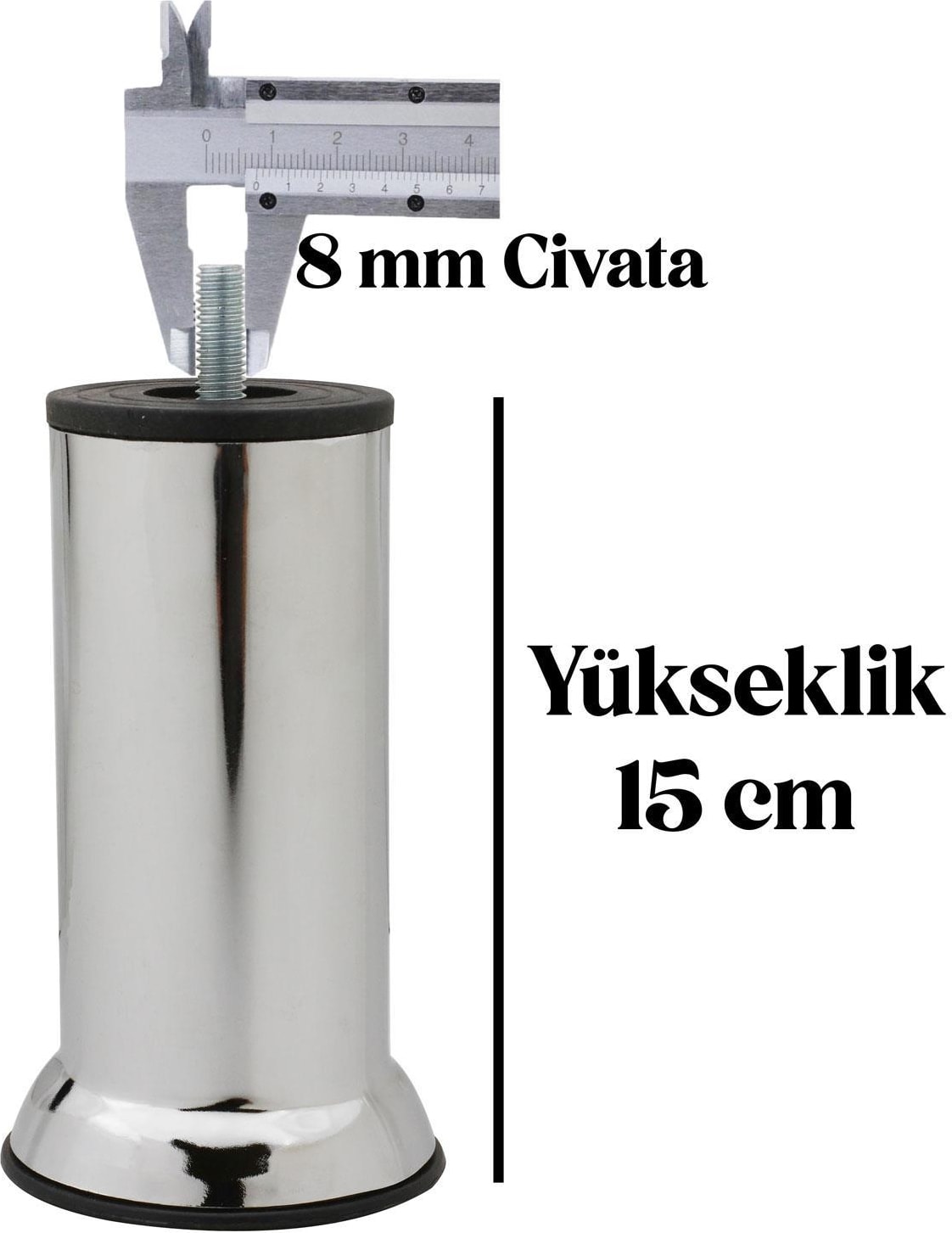 Mobilya Kanepe Baza Koltuk Çekyat 15 cm Krom Metal Yükseltme Ayağı M8 Aparatlı 12'li Set