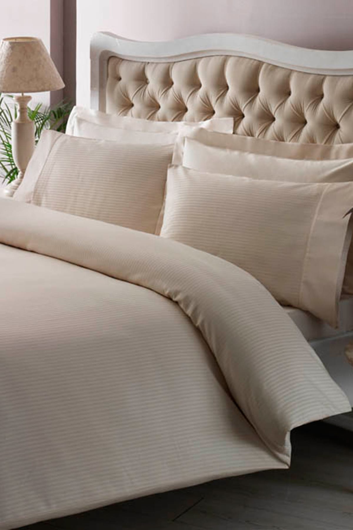 Premium Basic King Size Pamuk Saten Nevresim Takımı Krem