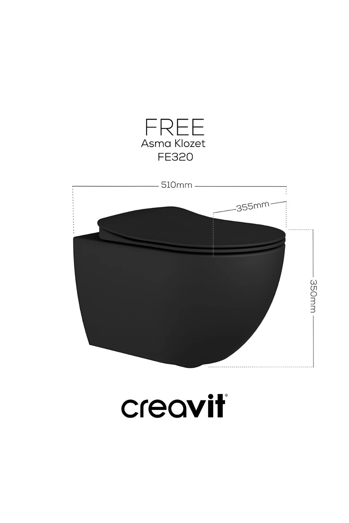 Free Mat Antrasit Kanallı Asma Klozet FE320, Duck Duroplast Yavaş Kapak