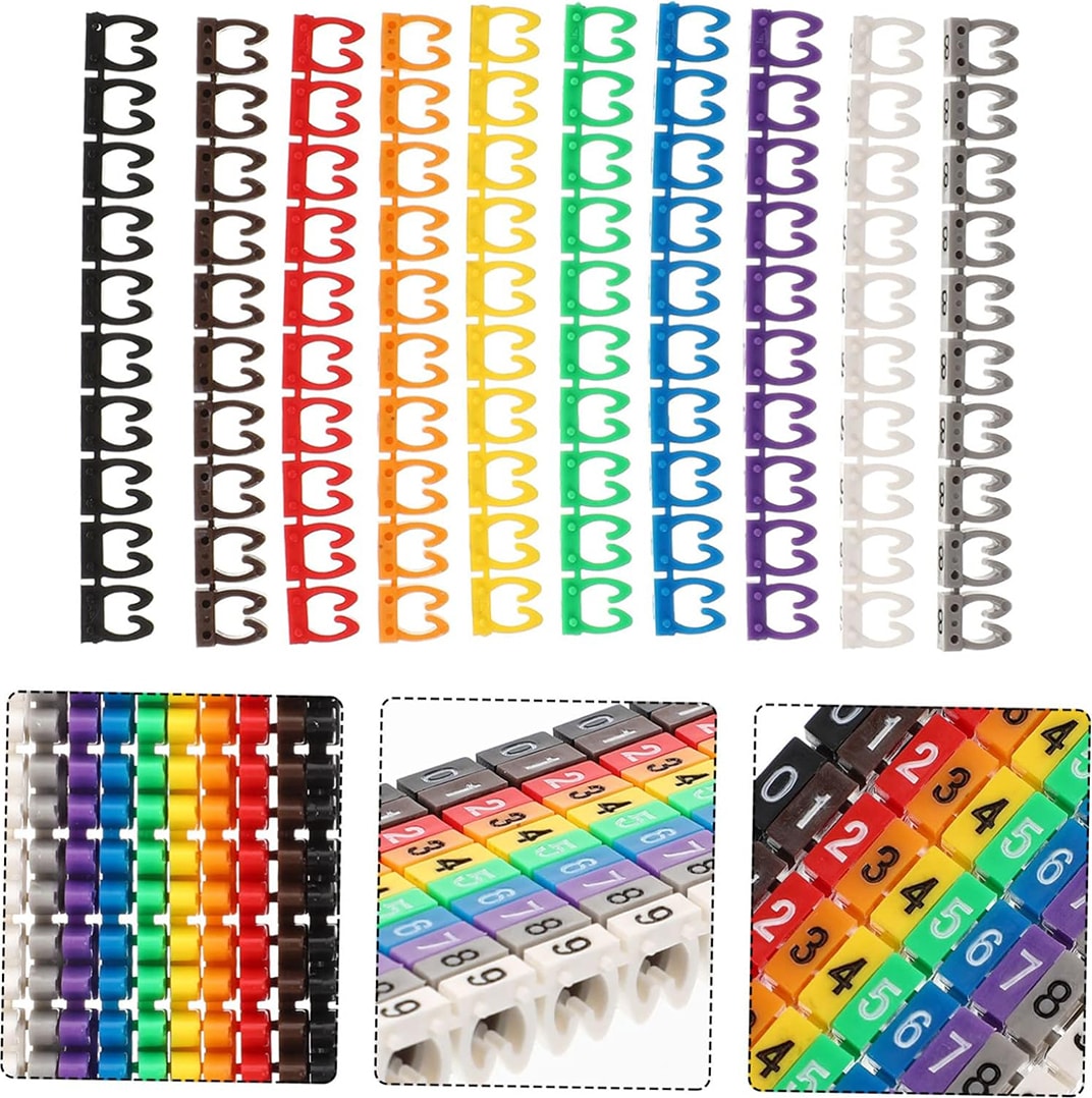 Sunup 0-9 Dijital Kodlu Renkli Kablo Işaretleyici 2.5 mm Kablo Numaratörü 100 Adet Klipsli