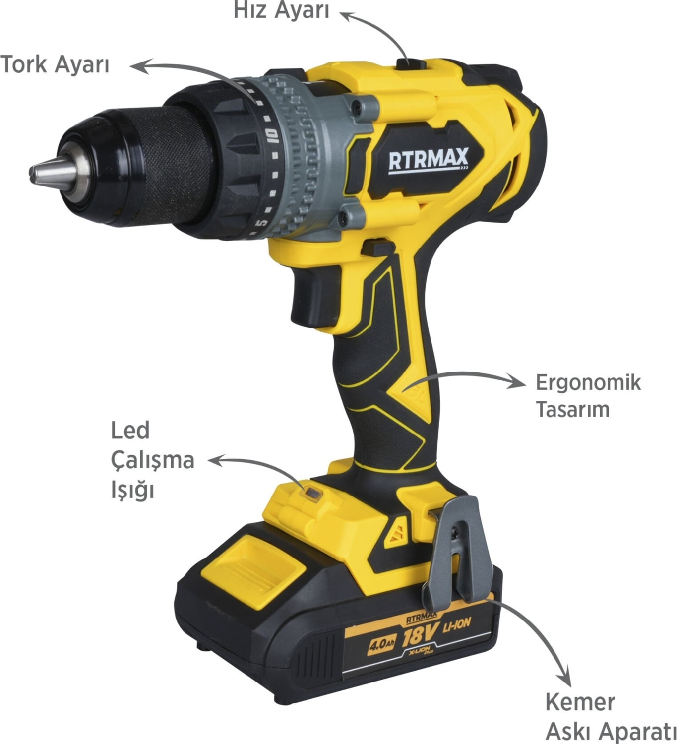 RTX3020 Şarjlı Darbeli Matkap Kömürsüz 150 Nm 2x4 Ah Plus Çift Akü Hızlı Şarj X-Lion - Akü Dahil