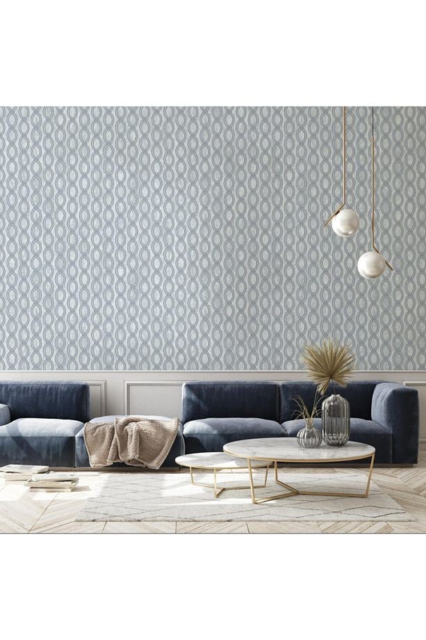 Seven 7808-2 Oval Geometrik Desenli Gri Duvar Kağıdı 16,50 M2
