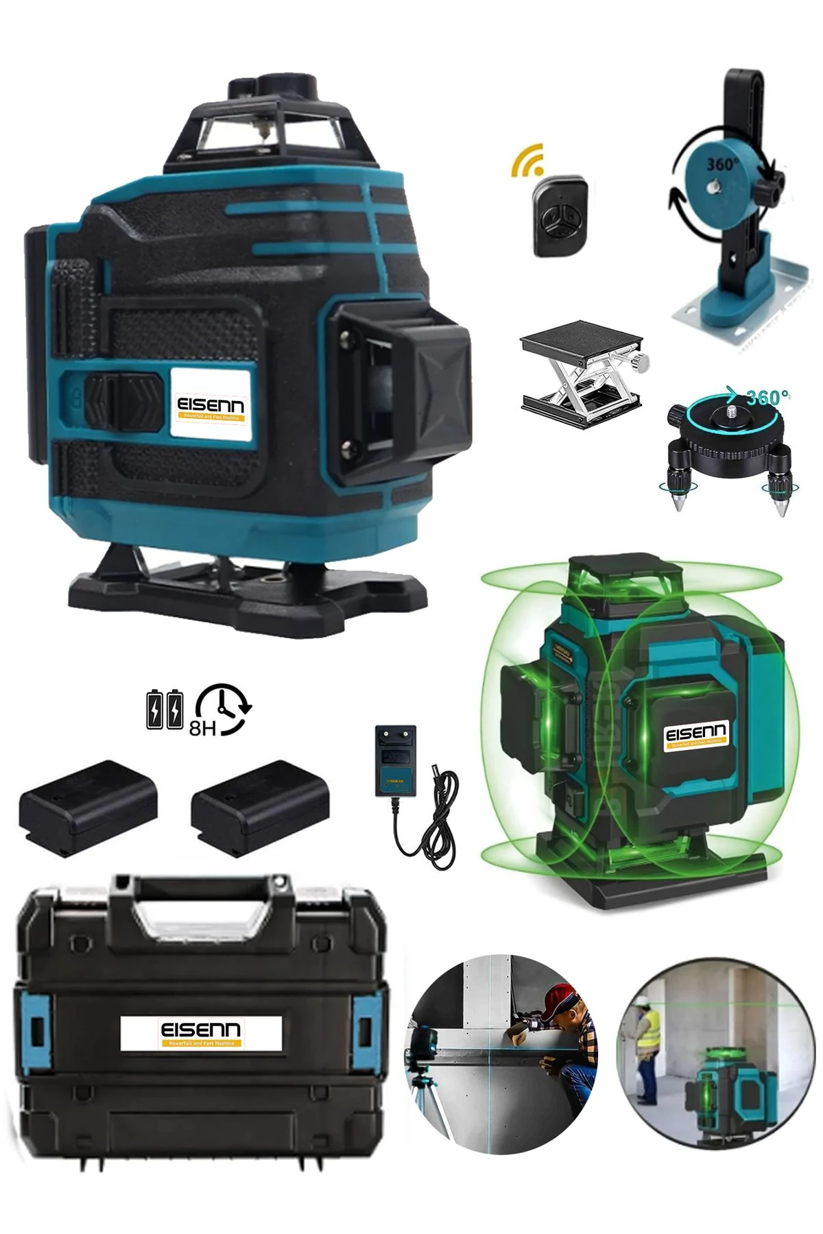 Germany Tekno Blue 12 Köşe 360 Derece Komple Heryere Artı Lazer Terazi Distomat Mıknatıslı Çantalı