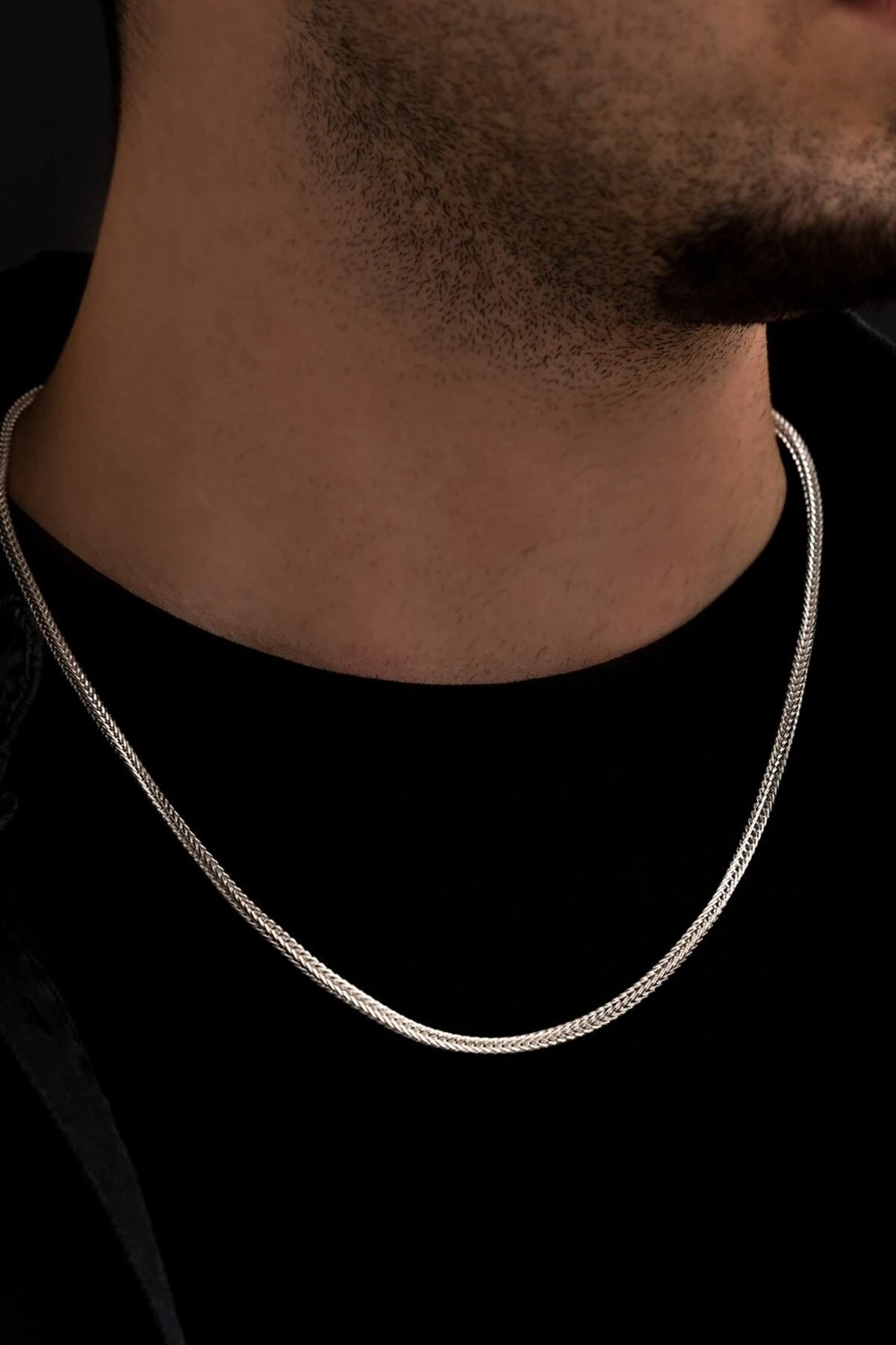 Kalın Erkek Kolye - Gümüş Beyaz Tilki Kuyruğu Model Kolye