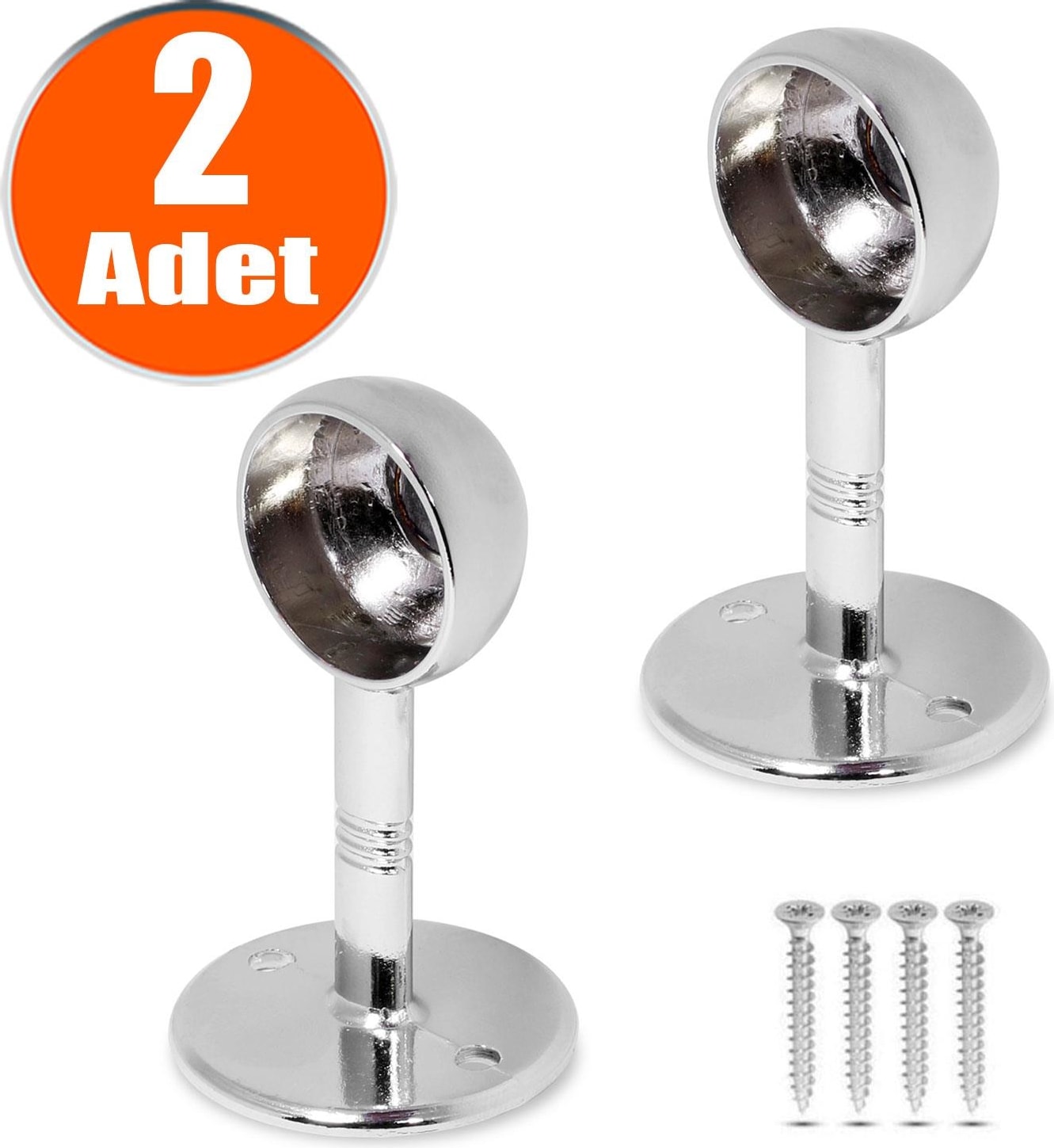Oval Boru Askı Flanşı Yuvarlak Kapalı Ağız Dolap İçi Elbise Askı Aparatı Elemanı (2 Adet)