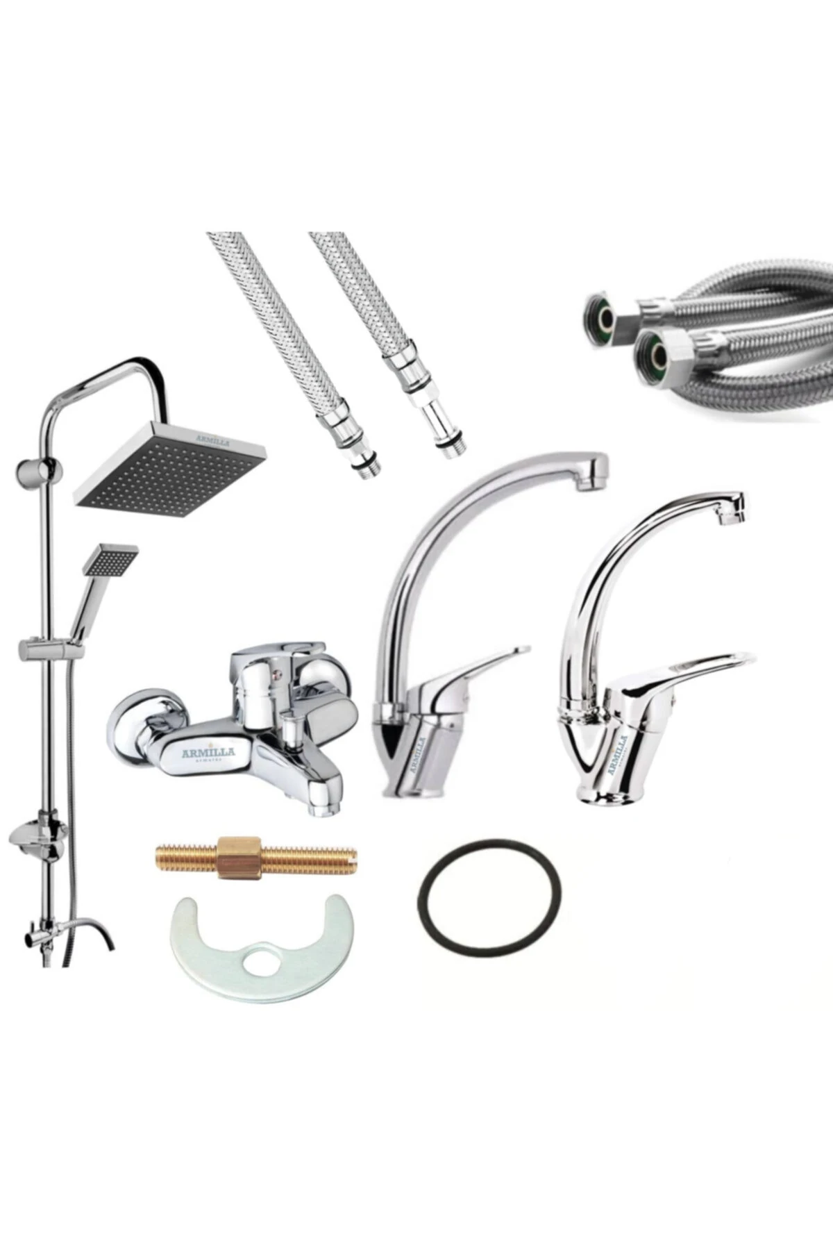 Armilla 4’lü Set Robot Yağmurlama Tepe Duş Seti - Banyo - Lavabo - Mutfak Eviye Musluğu Bataryası