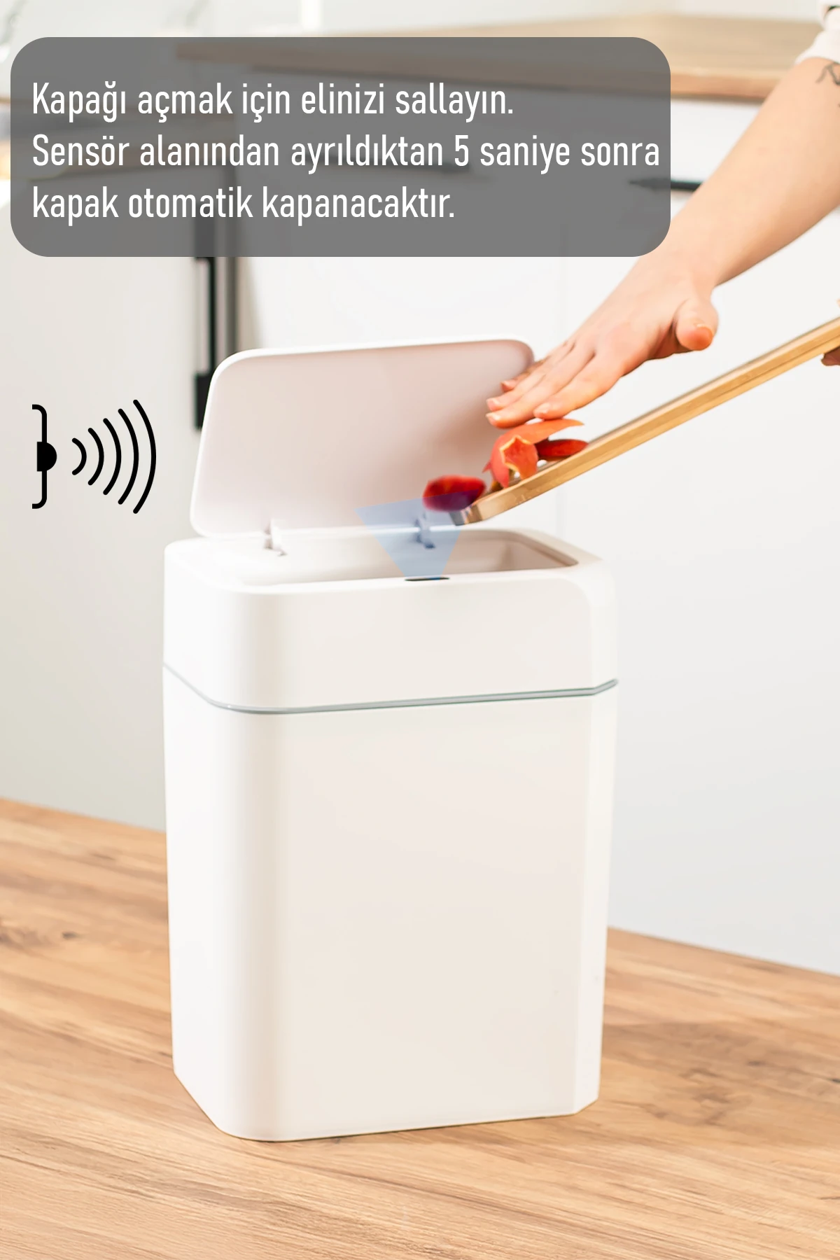 4147 Hareket Sensörlü Sessiz Kapatma Çöp Kutusu Banyo Mutfak Çöp Kovası Kapaklı Banyo Çöp Kovası