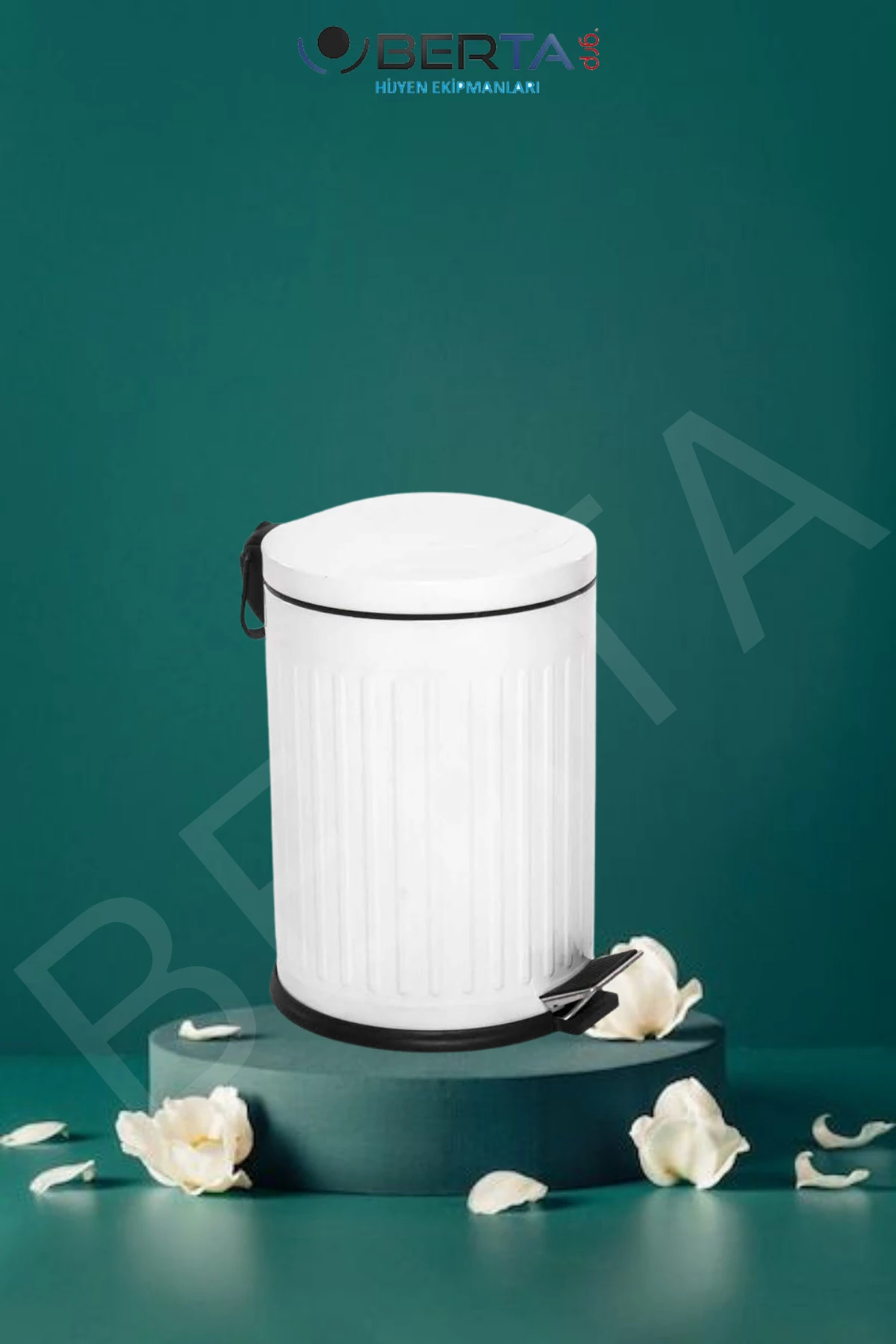 Vintage Beyaz Çöp Kovası Amortisörlü Kapak Çizgili Lüks Model 5lt