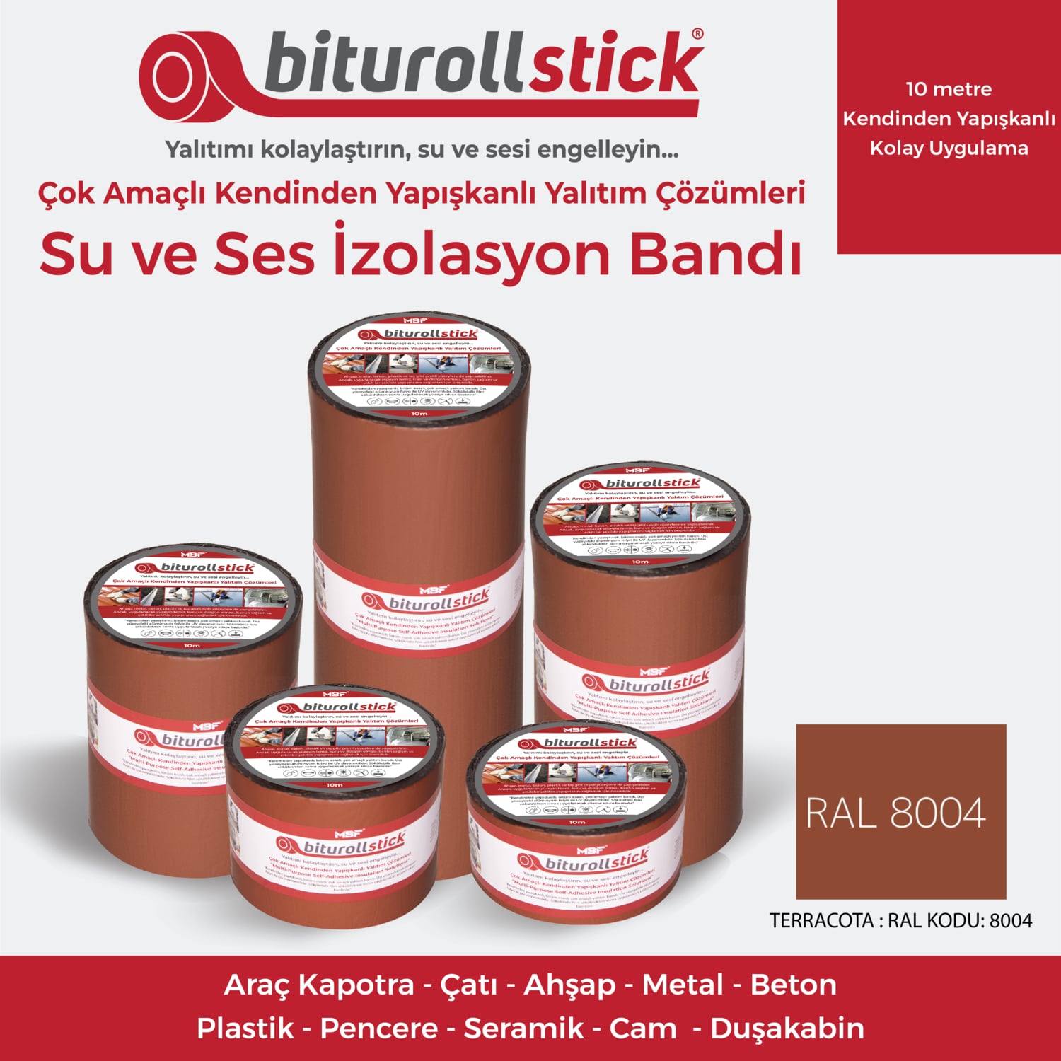 OZKUVVET 1.5 mm 20 cm Kırmızı 10 mt - Yapışkanlı Su Yalıtımı ve Ses Yalıtım Bandı