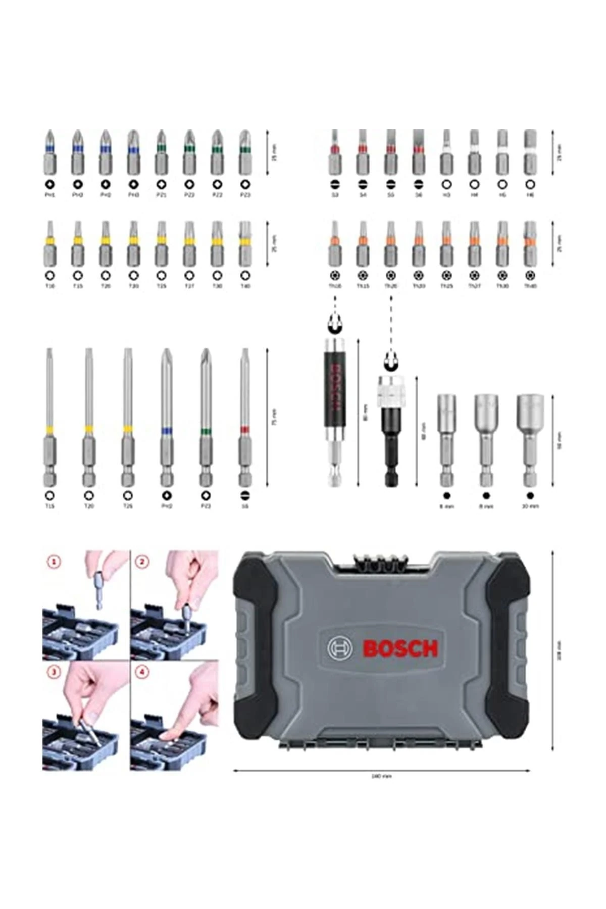 Professional Vidalama Ucu Seti, Gri, 43 Adet, Extra-hard Tornavida Ucu Ve Lokma Anahtarı Seti