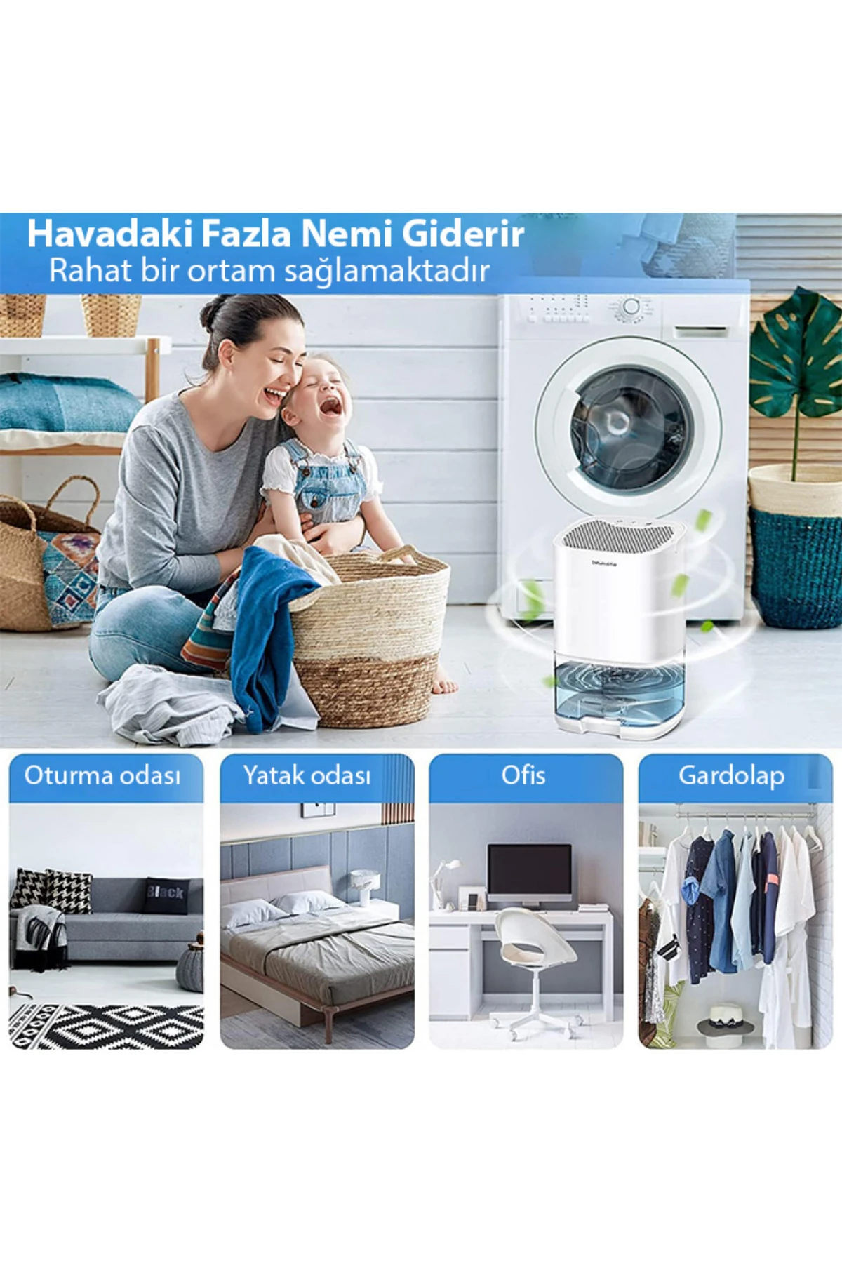 1000ml Nem Alma Cihazi  Hava Kurutucu Banyo Mutfak Oda İçin LED Işıklı Dehumidifer Nem Emici