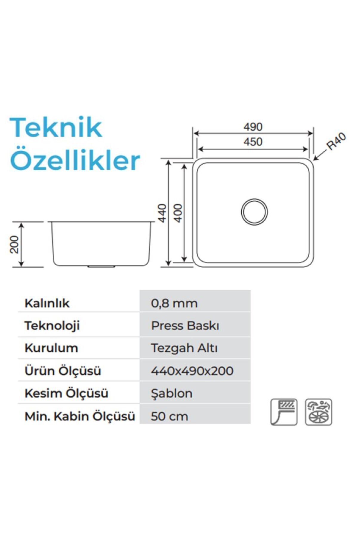 Lavello 3050 Pvd Kaplama 45×50 Mat Gri Renk Paslanmaz Çelik Mutfak Evyesi (SİFON DAHİL)