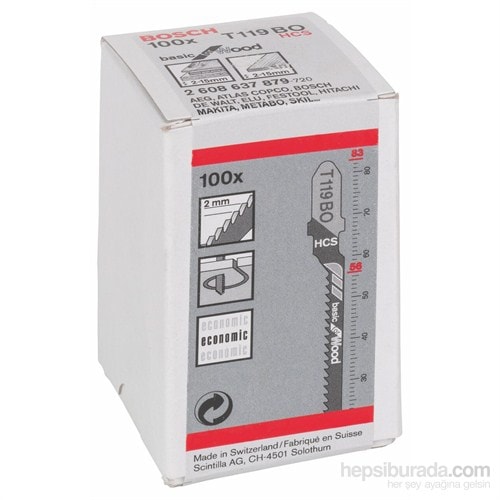BOSCH - Ekonomik Seri Ahşap İçin T 119 Bo Dekupaj Testeresi Bıçağı - 100'Lü Paket
