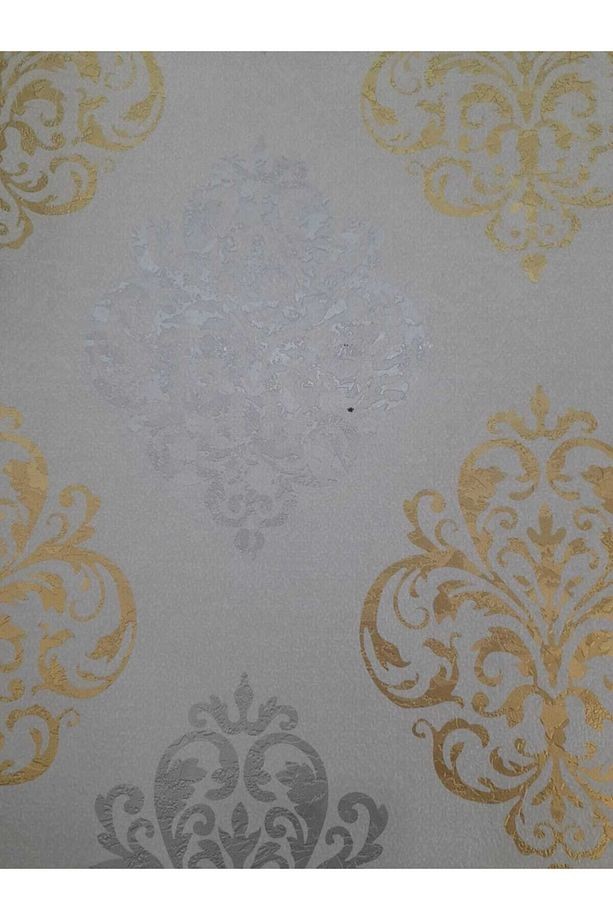 Damaks Desenli Gümüş&gold Modern Duvar Kağıdı(5m2)